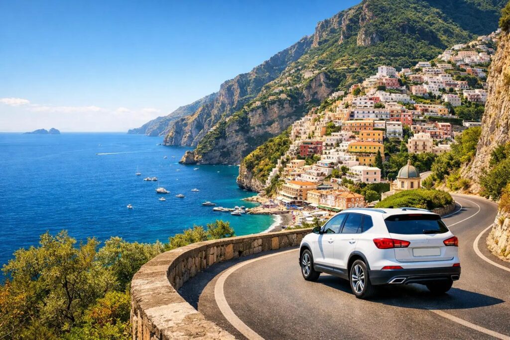 Car on the coastal road in Vietri sul Mare