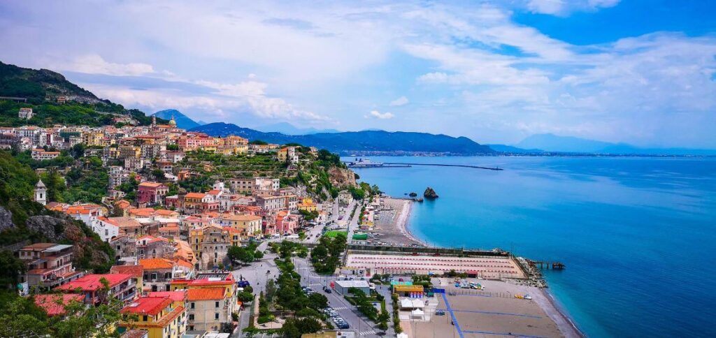 Vietri sul Mare historic center with colorful ceramic houses and sea view
