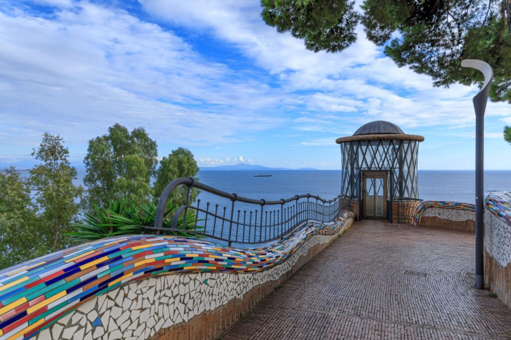 Villa Comunale in Vietri sul Mare with colorful ceramic mosaics and sea view