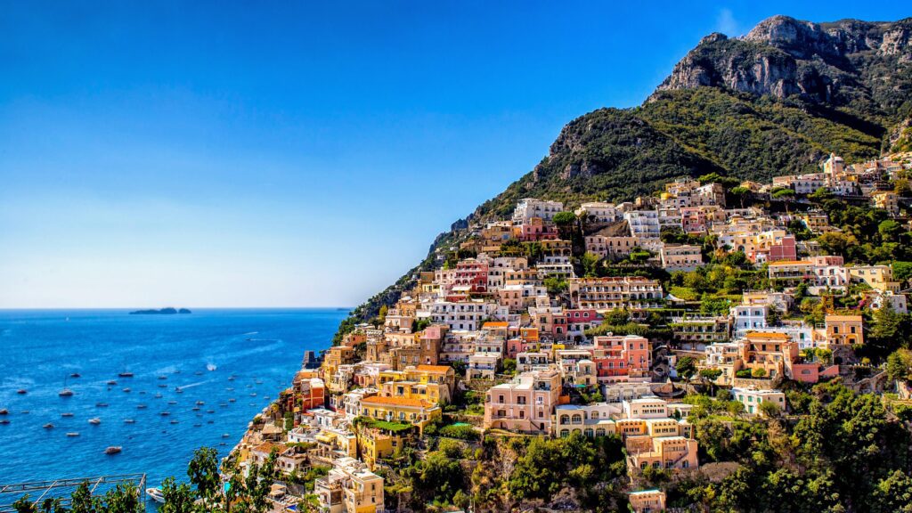 Colorful houses of Positano overlooking the Mediterranean Sea