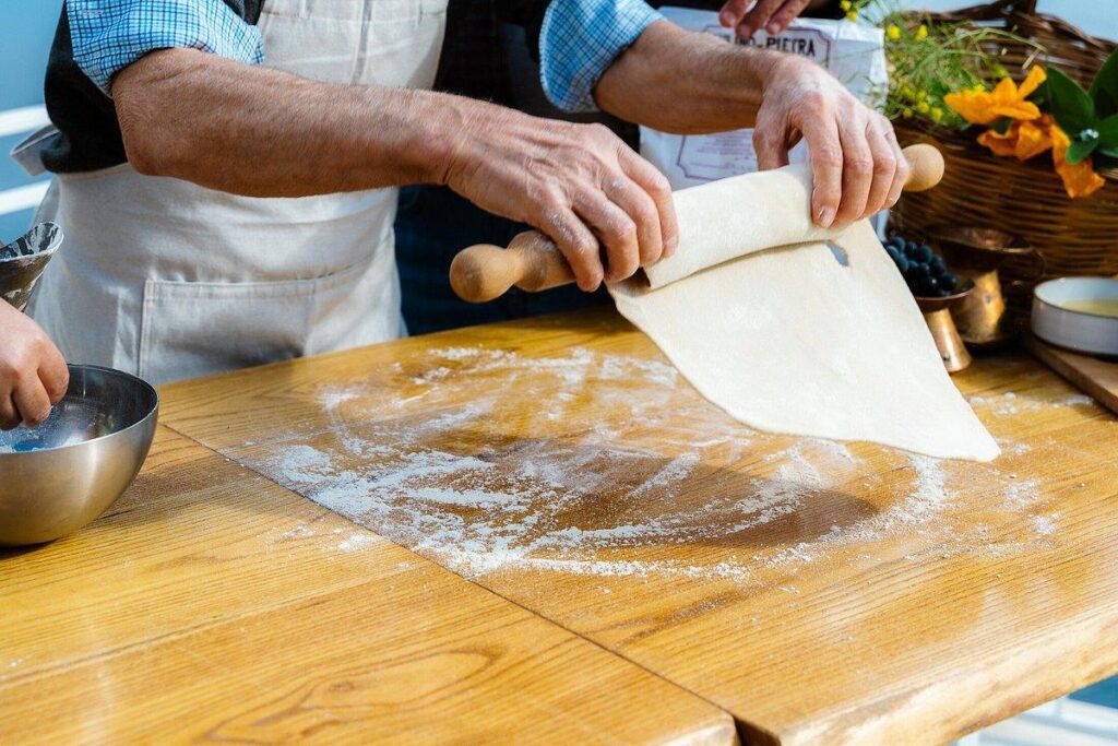 Fresh pasta being prepared during an Italian cooking class