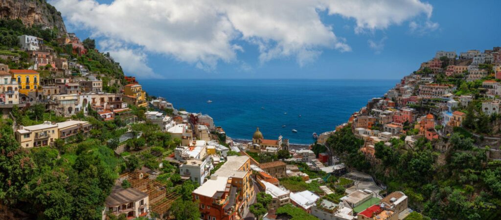Positano panoramic view with Santa Maria Assunta and Spiaggia Grande
