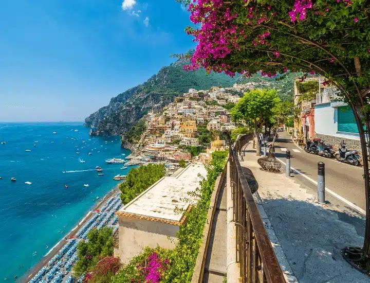 Colorful houses of Positano overlooking the Mediterranean Sea